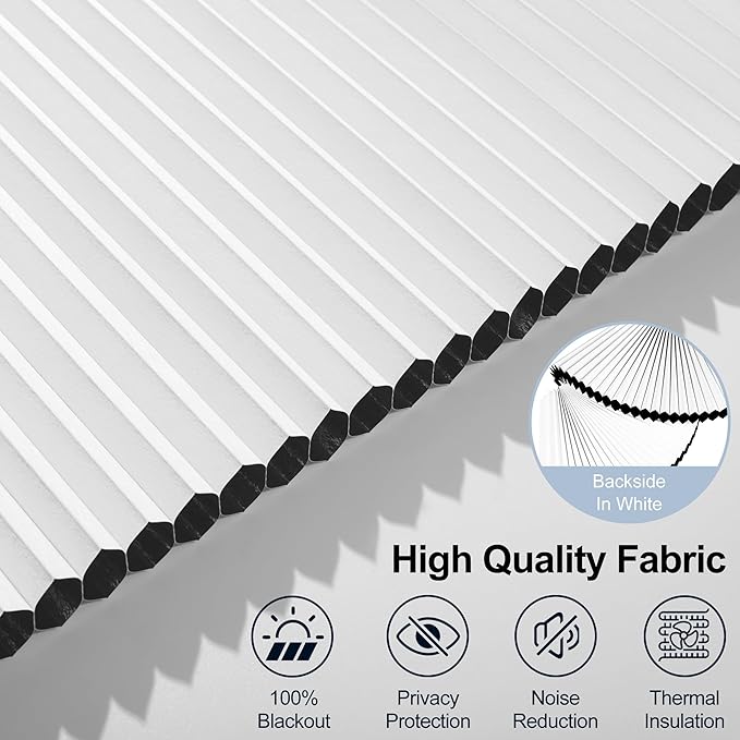 BERISSA Motorized Cellular Shades, Blackout Smart Honeycomb Blinds with Remote Control & Hub, Custom Room Darkening Automatic Cellular Window Blinds for Home Office, Living Room, Door,White
