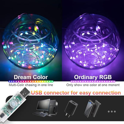 BTF-LIGHTING RGB IC WS2812B USB Twinkle Smart Fairy Light String 32.8FT 100pixel Black Wire Music Bluetooth Mesh APP IR Remote DIY Control Sync Color Chasing IP65 for Christmas Tree Bedroom etc DC5V