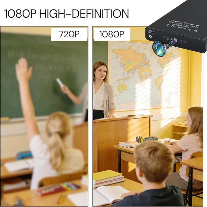 Spy Camera Hidden Camera No WiFi Needed Nanny Cam Portable 20 Hours Continuous Mini Cameras for Home Security with Night Vision Motion Detection Gravity Sensor 1080P HD No Audio