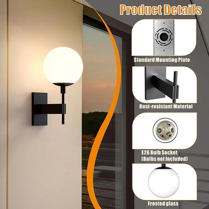 Hyunbae Outdoor Wall Sconce, 18.1" Large Size Wall Light, Exterior Light Fixtures Wall Mount for House, Globe Glass Front Porch Lights, Waterproof Outside Lighting Sconce Lamp with E26 Base