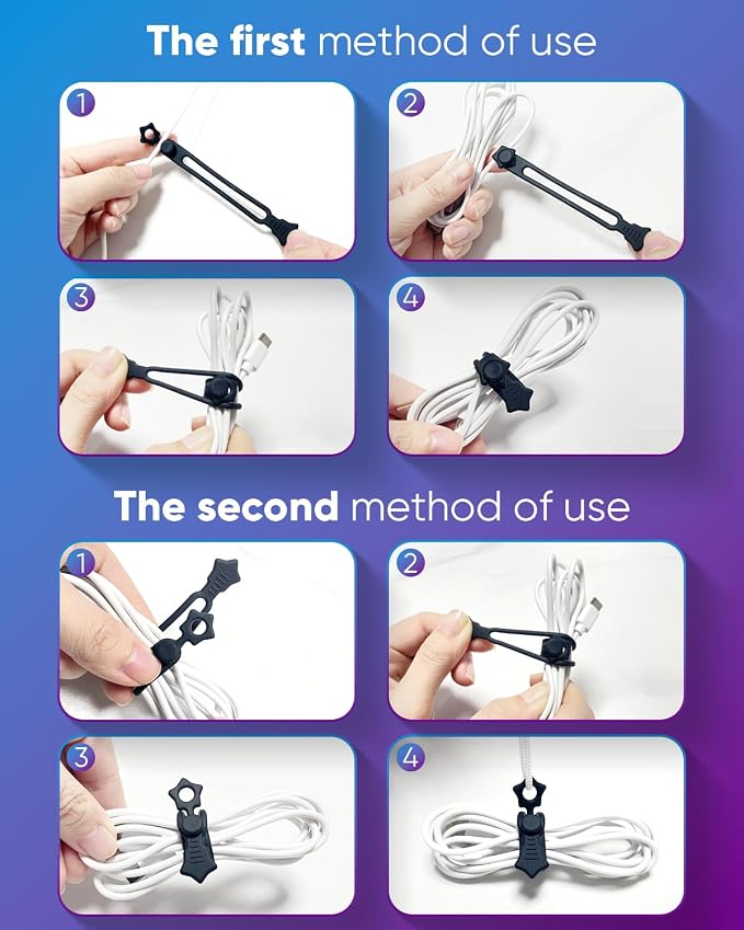 Silicone Cable Ties 16PCS Reusable Cord Organizer for Home Travel | Cord Organizer for Charging Cables, Data Cables & Computer Wires, Multipurpose Elastic Cable Management Straps（Black）
