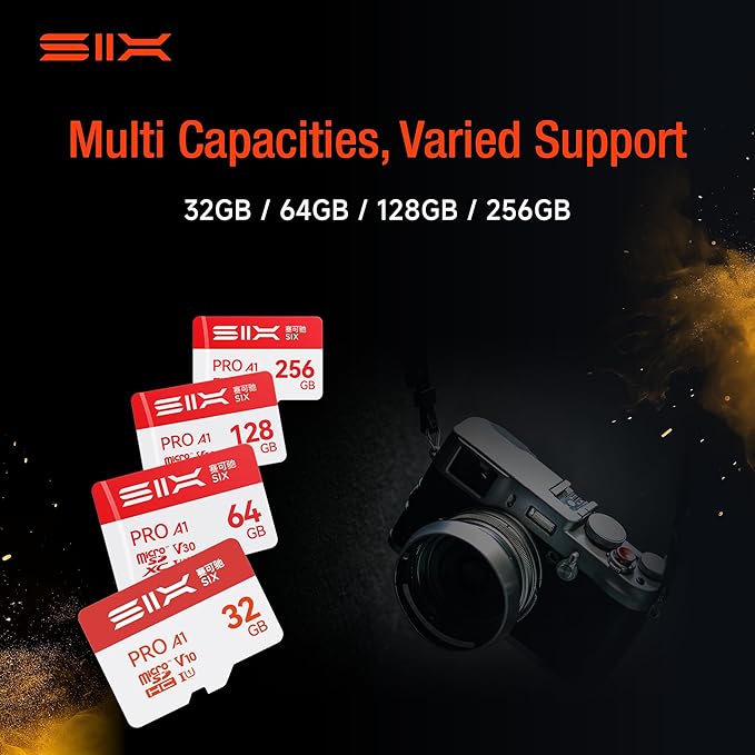 SIX M100 128GB Micro SD Card Read Up to 100MB/s - A1, U3, V30 Support 4K UHD microSDXC Memory Card 128GB with Adapter for Android Phones, Tablets, Dash Cams, Action Cameras, Drones, Gaming Consoles
