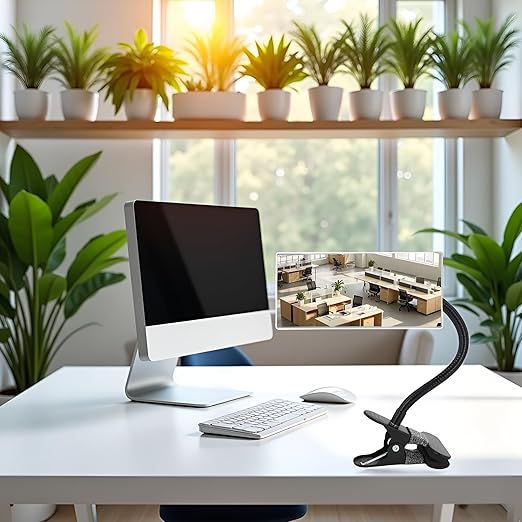 Clip on Security Mirror Convex Desk Office Cubicle for Personal Safety Desk Rear View Mirror Monitor Computer to See Behind You Flexible Gooseneck Rectangle 6.69"x2.95" Frameless