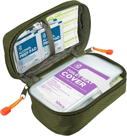 Be Smart Get Prepared's 125 Pieces Travel First aid kit, Carry-on Travel Essentials– PPE, Camping, Hiking, Road Trips, On-The-Go