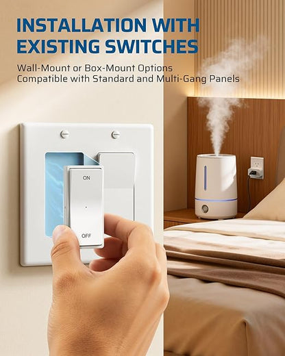 DEWENWILS Remote Control Outlet, Magnetic Wireless Light Switch, No Wiring Decorator Rocker Wall Switch, 100FT RF Signal, 15A/1875W Mini Remote Outlet Plug for Lamp, Christmas Decoration