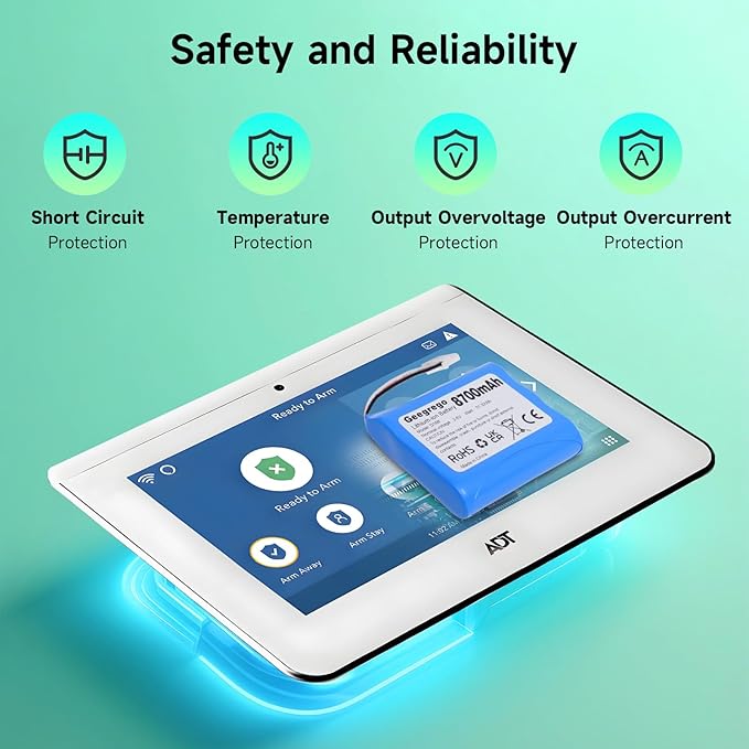 Upgraded 300-10186 Replacement Battery for ADT Command Smart Panel ADT5AIO-1/2/3, ADT7AIO-1 & Honeywell Home Security System Keypad ADT2X16AIO-1/2, 8700mAh 3.6V/4.2V