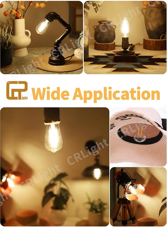 Dimmable Edison Bulbs, 6W 65W 650LM 3000K Soft White, ST58 = ST19 Vintage LED Light Bulb, 90+ CRI, E26 Medium Base, Clear Glass Style for Living Room, Bedroom, Home Decor, 10 Pack