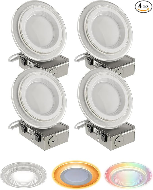 HALO 4" Dual Zone Smart Wi-Fi® Canless LED Light Powered by WiZ Pro 4-Pack, Dimmable Full Color w/SpaceSense, Smart Home Ready RLWZDZC4-4PK