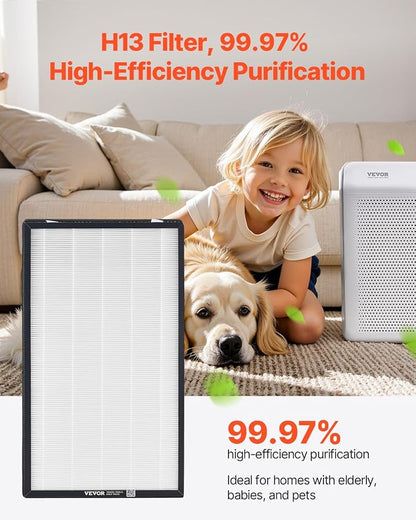 VEVOR Air Purifier Replacement Filter, H13, 2-in-1 Compact & Lightweight Replacement Filter with Non-Woven Fabric, Easy-to-Install Purifier Filter with Activated Carbon, Fit for Square Purifier