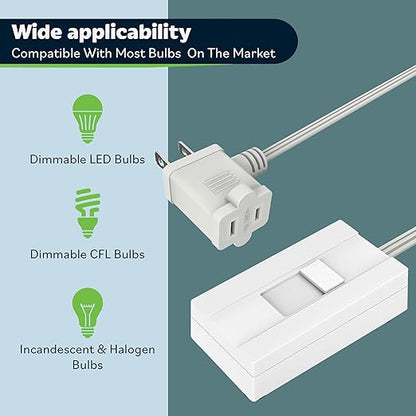 TOPGREENER Table-Top Plug in Dimmer for Table or Floor Lamps, Slide Control, Works with 360 Watt Incandescent/Halogen and 150 Watt Dimmable CFL/LED, Off at Lowest dim, 6ft Cord, TGTTDL300-W, White