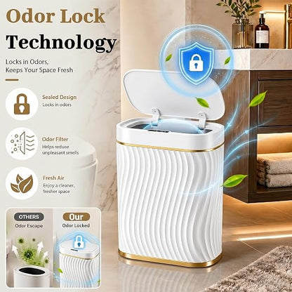 5 Gallon Automatic Bathroom Trash Can with Touchless Lid, White Gold