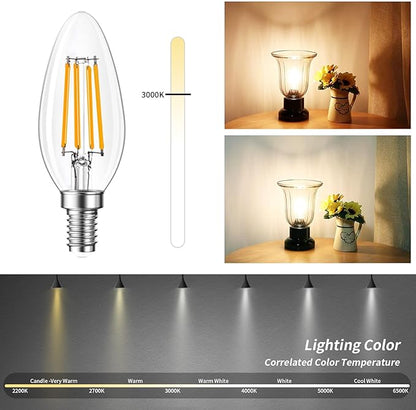 Qingmiao B11 E12 LED Candelabra Bulbs Dimmable 6W(60 Watt Equivalent), Chandelier Light Bulbs 600lm, 3000K Soft White, Ceiling Fan Bulbs for Candle Light, Home Decor, Wall Lamps, Table Lamps, 12 Pack