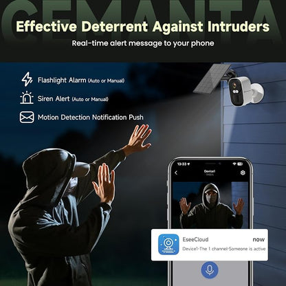 2K Security Cameras Wireless Outdoor, Solar & Battery Powered