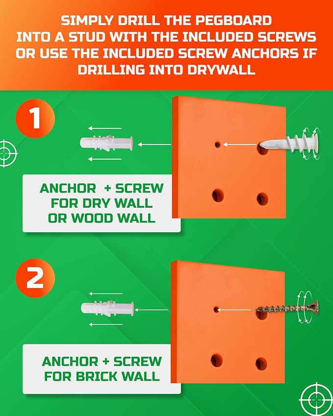 Skywin Wooden Pegboard Wall Organizer for Nerf Gun - 2 Pack - Orange | 8 MDF Panels, 20 Wooden Pegs, Compatible with All Blasters Nerf Gun Rack Organizer for Wall Organization