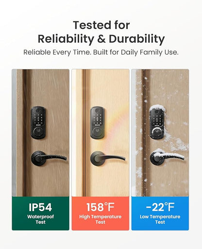 DESLOC B200 Fingerprint Smart Lock with 2 Lever Handles, Keyless Entry Front Door Lock Set, Electronic Keypad Deadbolt, App Control, Auto Lock, Long Battery Life,Matte Black