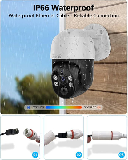 (2026 New) 4K PTZ PoE Wired Security Camera System Outdoor Surveillance | 8CH DVR 2TB HDD, 4 Cameras, Remote Control, No Monthly Fee App, AI Human Detection, Audio Mic, IR Night Vision