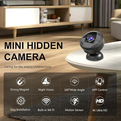 4K Indoor Mini WiFi Hidden Camera:with Motion Alerts&Night Vision(black)