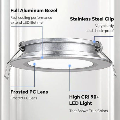 acegoo RV 2.75" Recessed LED Ceiling Light 12V Ultra-Thin Puck Light, Dimmable RV Lights Interior for Camper Van Truck Motorhome Boat Sailboat Roof Under Cabinet Lighting, 6 Pack (Sliver,Cool White)