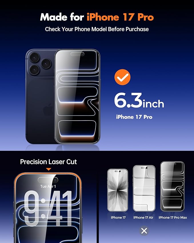 UNBREAKcable Privacy Screen Protector for iPhone 17 Pro, Shatterproof Tempered Glass [True 28°Anti Spy] [9H Hardness] [Easy Installation Frame] Private Protector for iPhone 6.3inch-2 Pack