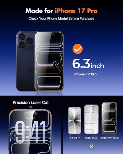 UNBREAKcable Privacy Screen Protector for iPhone 17 Pro, Shatterproof Tempered Glass [True 28°Anti Spy] [9H Hardness] [Easy Installation Frame] Private Protector for iPhone 6.3inch-2 Pack