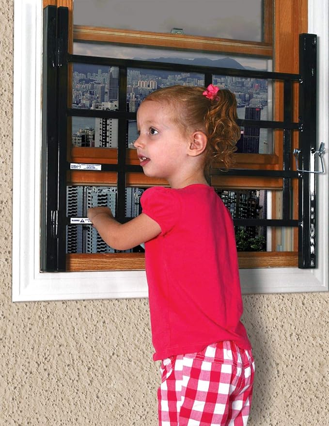 Prime-Line S 4766 Carbon Steel Fixed 4-Bar Window Grill for Home Security and Child Safety, 23-1/2 In. to 38 In., Bronze (1 Set)