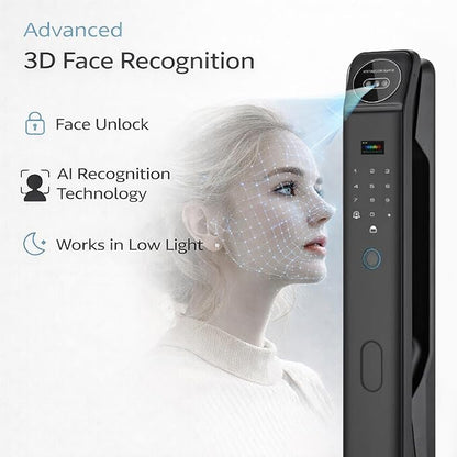 3D Face Recognition Smart Door Lock with Video Intercom, Biometric Palm Vein & Fingerprint Keyless Entry, 1080P HD Camera, Tuya App Control, Alexa Compatible, IP65 Waterproof, 5 Ways to Unlock