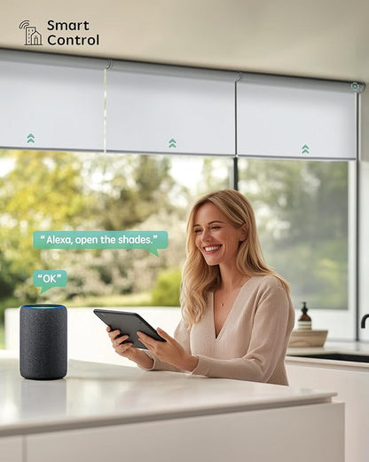 Yoolax Smart Coupled Roller Shades Compatible with Alexa Google, Motorized Blinds with Remote Blackout Coupled Roller Shades for X-Large Windows, Custom Size (XL Coupled-White)