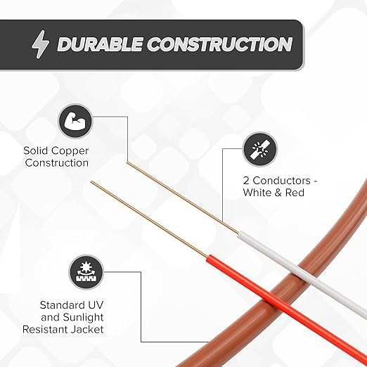 THE CIMPLE CO 18/2 Thermostat Wire 75 FT - Insulated Solid Copper Wiring for HVAC, Furnaces, Video Doorbells, Alarms, Lighting, Smart Thermostats - 18 Gauge, 2 Conductor - 75 Feet (22 Meters), Brown