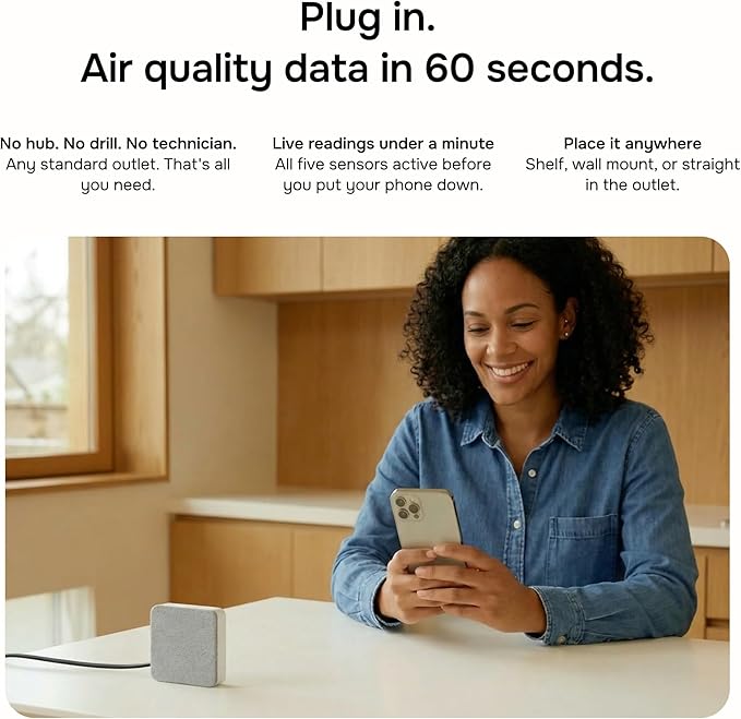 WiFi CO2 Detector & VOC Air Quality Monitor — Smart Indoor Tester with App Alerts, LED Display, Temp & Humidity Tracker for Home, Office, Bedroom & Airbnb (Alexa & Google Home)