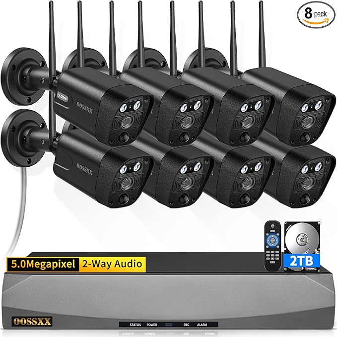 (2026 Update) Wireless WiFi Outdoor Security Camera System with Dual Antenna Cameras, 55% Stronger Signal, 130° Wide Angle, 65ft Night Vision, 2-Way Audio, No Monthly Fee, Home NVR Security System