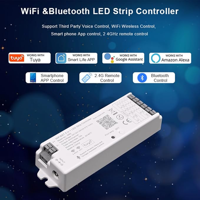 5 in1 WB5 2.4GHz WiFi PWM LED Controller Alexa/Google Home/Tuya APP Control