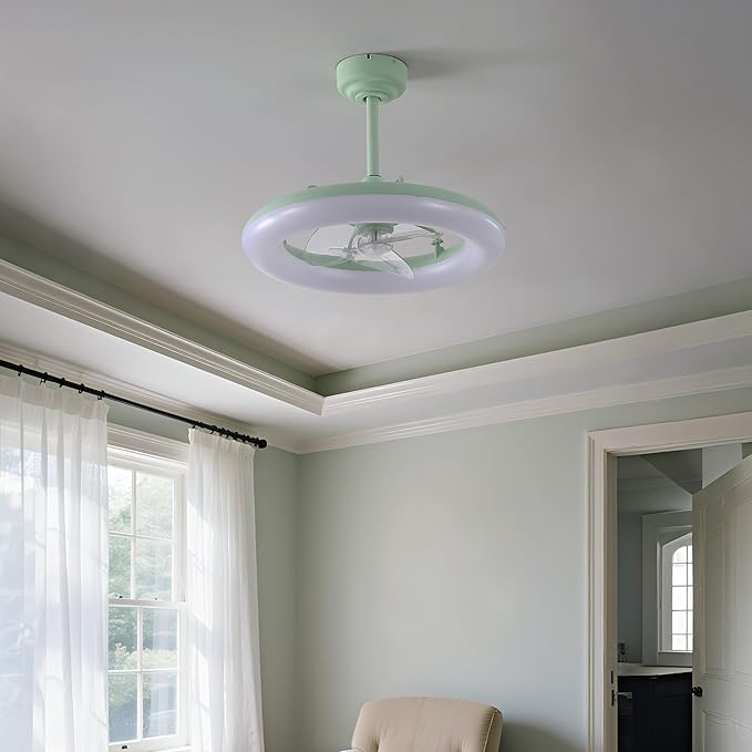 OVAL AIR AIR8001B Piero 21.5" Contemporary Minimalist 6-Speed Metal Mobile-App/Remote-Controlled Dimmable Smart Integrated LED Ceiling Fan Bedroom, Living Room, Dining Room, Pistachio Gelato