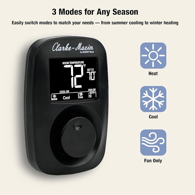 9420-381 Cooling & Heating Wall-Mounted Digital Thermostat - Black, Easy Installation, Low Power Consumption