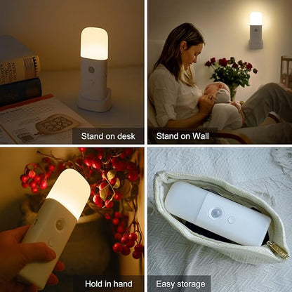 CREWEEL Motion Sensor Night Light Indoor, 2000mAh Battery Operated Lights, Cordless Table Lamps for Kids, 5 Stages Dimmable LED Nursery Night Lights for Bedroom, Bathroom, Hallway