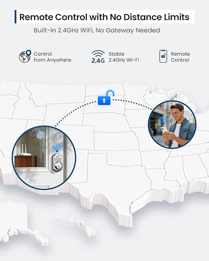 TEEHO TE011W Wi-Fi Keyless Entry Door Lock with Keypad - Smart Deadbolt Lock for Front Door with 2 Keys - Remote Control, Works with Alexa & Google, APP Unlock - Easy Installation - Satin Nickel