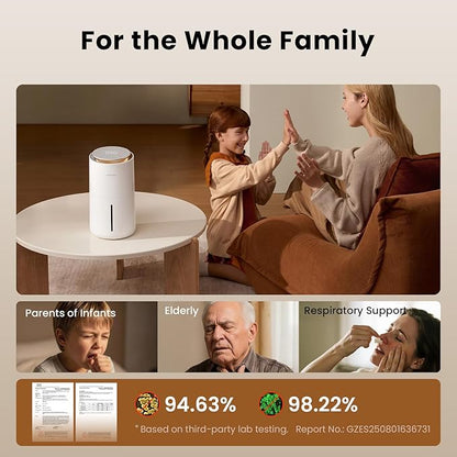 Provirtec MistFree Evaporative Humidifier for Bedroom, 3L No White Dust for Sensitive Individuals, Auto Humidity Control, Works with Tap Water, Night Light, Easy Clean Tank for Home & Small Room