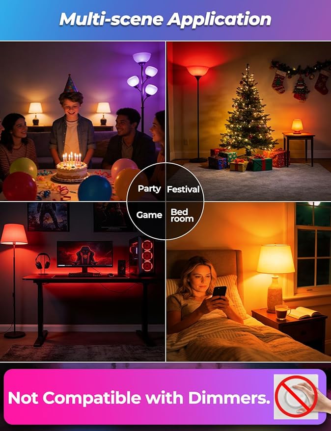 ILC LED Color Changing Light Bulb, 120 Colors, 5700K Daylight White, 70 Watt Equivalent with Remote Control RGBW RGB Daylight and White – Timing Function - A19 E26 Edison Screw (2 Pack)
