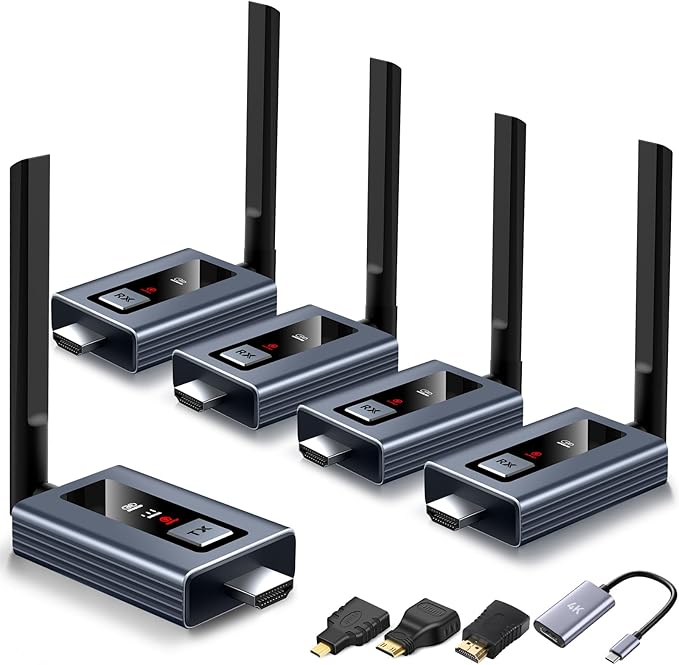 Wireless HDMI Transmitter and 4 Receivers,Extender Kit Plug and Play,Up to 6RXs,165FT,LED Display,Metal Housing,2.4/5GHz Wirelessly Expansion from Laptop or Camera to Multiple TVs,Projector