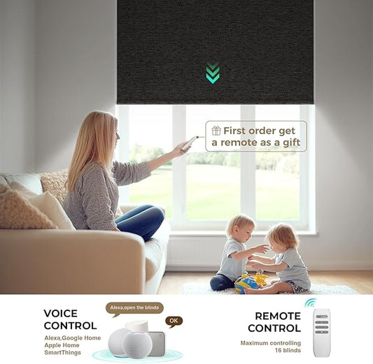 HeyBlinds Motorized Blinds with Remote, 100% Blackout Smart Blinds, Automatic Shades for Windows Compatible with Alexa Google and Homekit, Custom Size(Sunbeam-Tan BO)