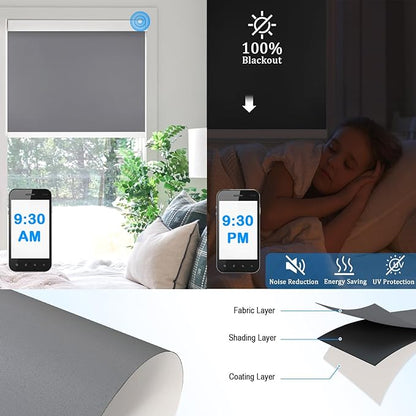 Motorized Blinds with Remote Cordless Automatic Motorized Shades Custom Blinds for Indoor Windows Smart Curtains with Alexa Google Home(Blackout Thunder Grey,W66 x H72in)