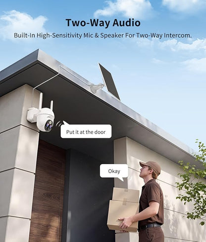 Dual-Lens Solar Security Cameras Wireless Outdoor, 10x Zoom to See Further 360 PTZ WiFi Camera for Home Security with Color Night Vision, AI Body Detection, 2-Way Audio, Spotlight Siren Alarm