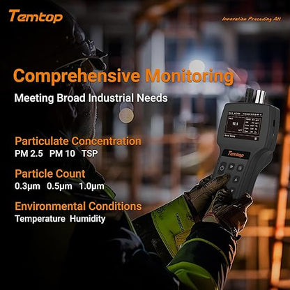 Temtop Handheld Particle Counter 0.3µm, 0.5µm, 1.0µm Particulate Monitor PM2.5, PM10, TSP, Temp & Humidity Detector