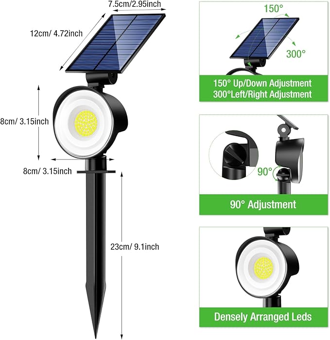nipify 4 Pack Solar Lights Outdoor Waterproof, 53 LED Solar Spot Lights with 3 Modes Landscape Spotlights for Outside Garden Yard Trees, Warm White