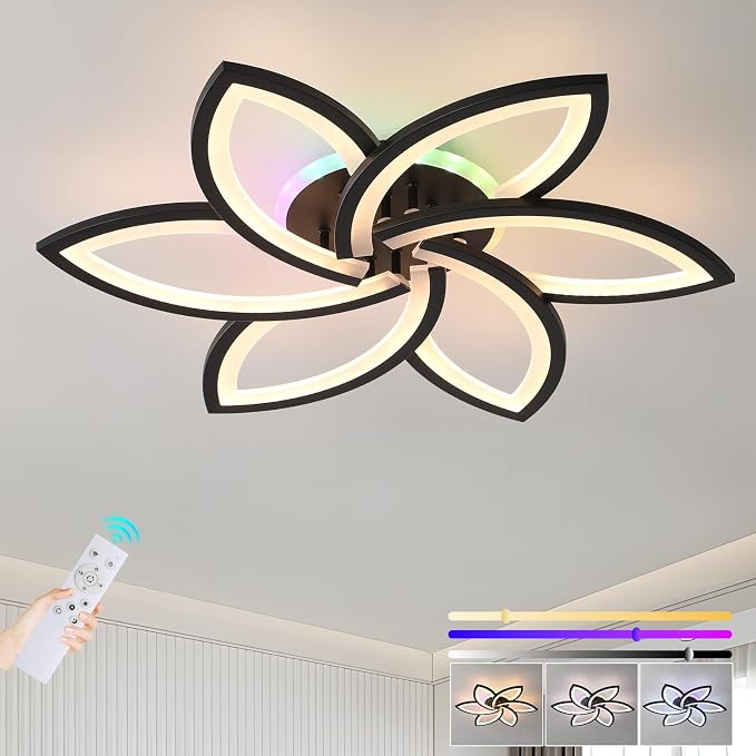 LED Ceiling Light, 50W RGB Flower Flush Mount Light with Remote | Dimmable RGB Ceiling Light with Remote, Independent RGB Backlight, 3000K-6000K, 3000LM Modern Lamp for Bedroom Living Room