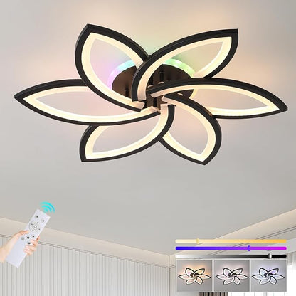 LED Ceiling Light, 50W RGB Flower Flush Mount Light with Remote | Dimmable RGB Ceiling Light with Remote, Independent RGB Backlight, 3000K-6000K, 3000LM Modern Lamp for Bedroom Living Room