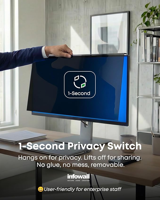 2-Pack 27 Inch Hanging Privacy Screen Protector for Monitor (Fits 26-27 Inch Frameless), 30°+ Full Privacy & 95% Light Blocking, Instant Setup, 87% Blue Light & 97% UV Block, Office Data Security & Eye Protection