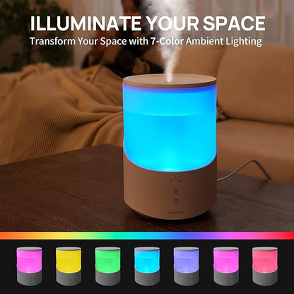 Clarston Humidifiers for Bedroom, 2.5L Cool Mist Humidifier with Essential Oils Diffuser and Nightlight, Top Fill Humidifiers for Home Large Room, Timer, Auto Shut-off, 25H Runtime