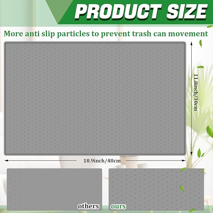 Tinideya Waterproof Trash Can Mat with Raised Edge Non Slip Under Garbage Mat Trash Can Pads Protective Silicone Rubber Tray for Kitchen to Avoid Spills Floor Scratches(Gray,11.8" X 18.9")