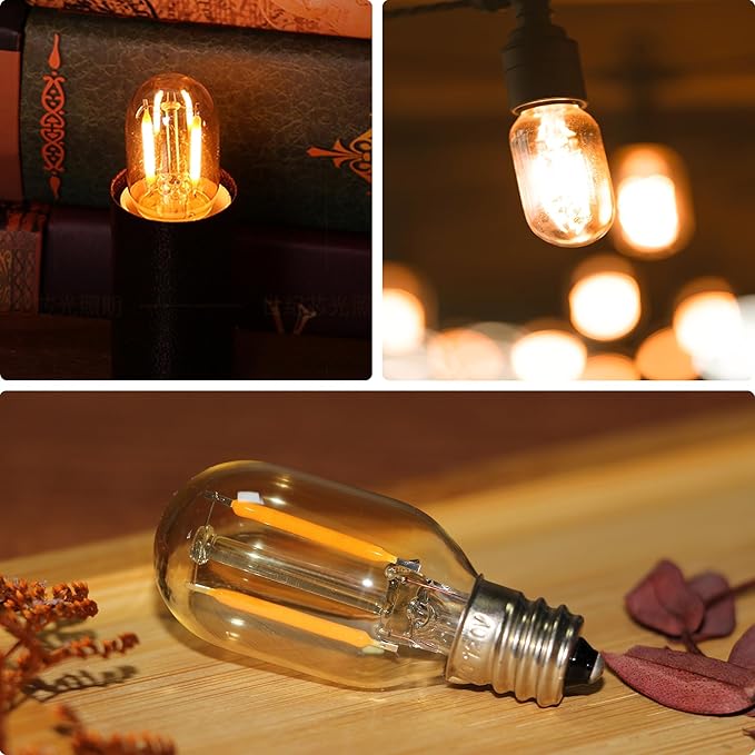 6 Pack T22 LED Night Light Bulbs, E12 Candelabra Bulb 10 Watt Equivalent, 10000+ Hours 2200K Amber Warm Light Bulb, 1W Low Wattage Replacement Bulbs for Lava Salt Lamp Decorative String Lights