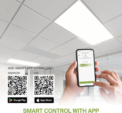 ASD 2 Pack 2x4 Smart LED Flat Panel Light - 40W UL DLC | 4924LM 3500K 4000K 5000K Selectable Dimmable 2x4 LED Drop Ceiling Light Fixture | 2 x 4 Lights WiFi App Controlled Alexa & Google Assistant